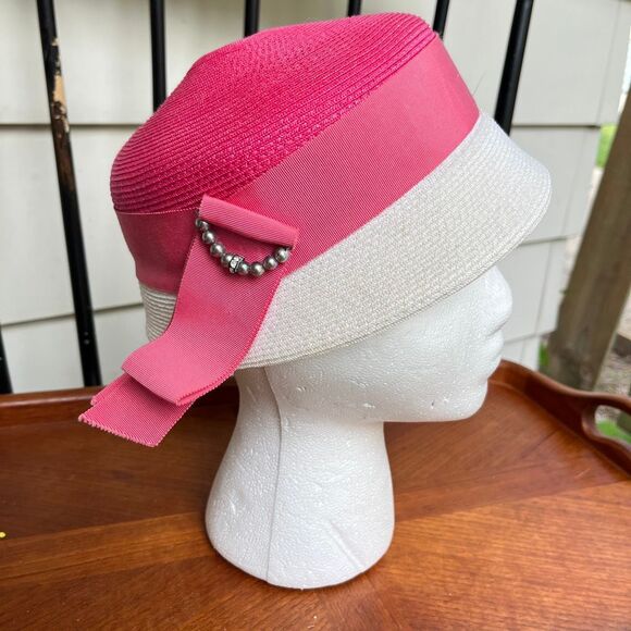 VTG Pink White Church Derby Tea Party Hat Coastal Prep Palm Beach main image 9